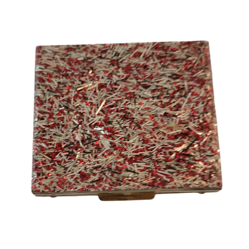 Vintage MCM Lucite Compact Red White Sparkles